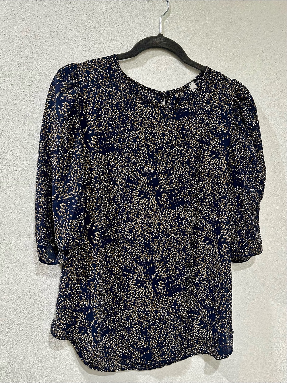 mts Navy Blouse with Cream Dot Print
